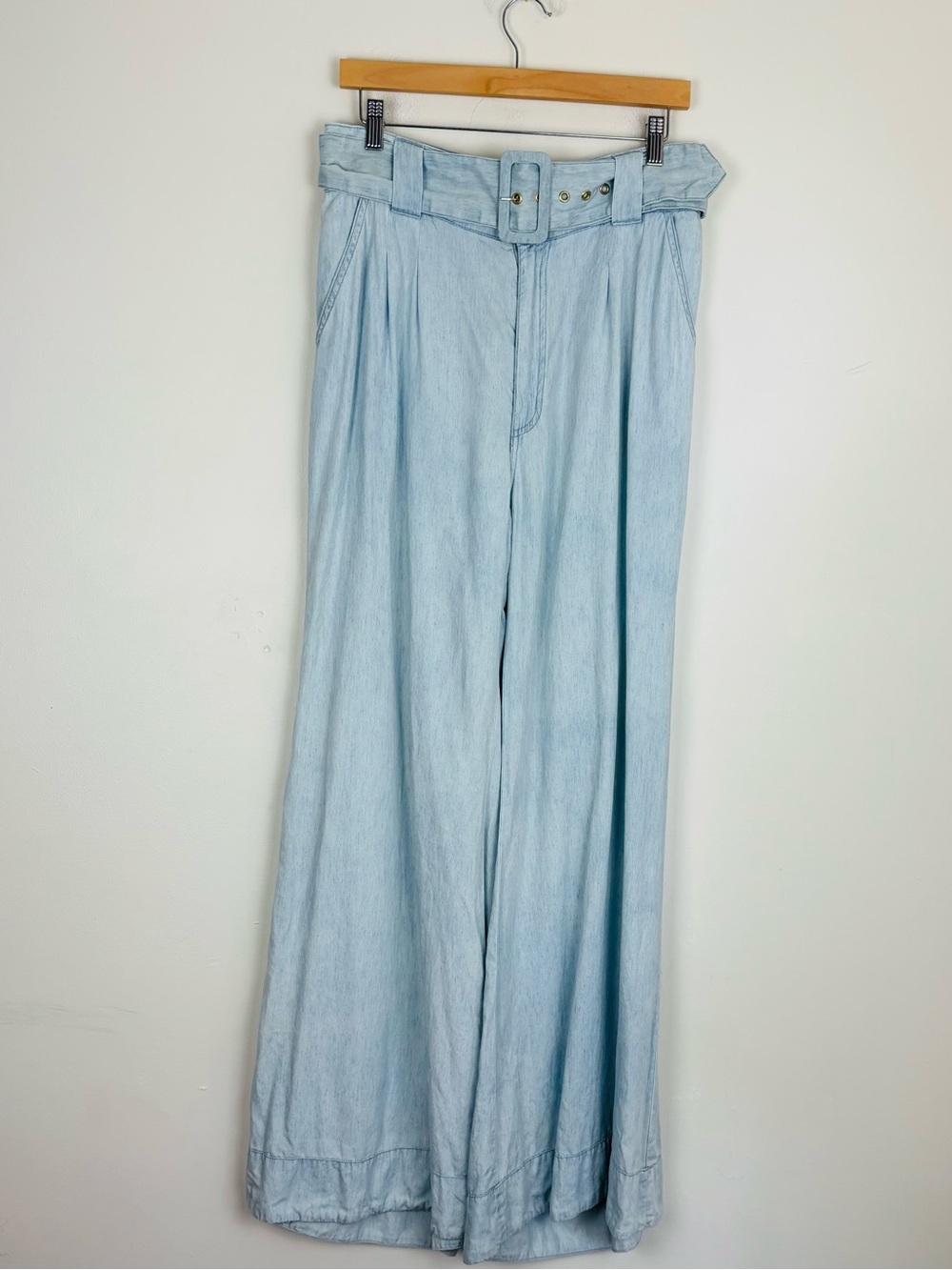 Show Me Your Mumu Rollins Chambray Wide Leg Belted Pants Resort Coastal 30 - Picture 2 of 7